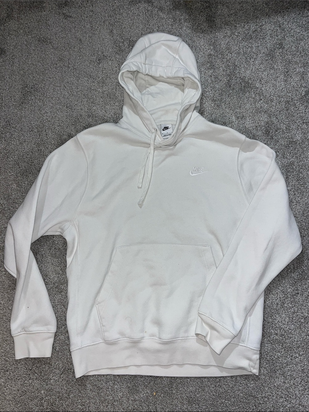 Nike White Fleece worn retro hoodie hooded sweatshirt M